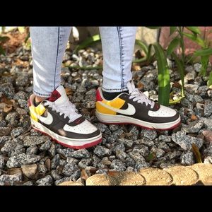 BROWN YELLOW & WHITE AIR FORCE 1’S